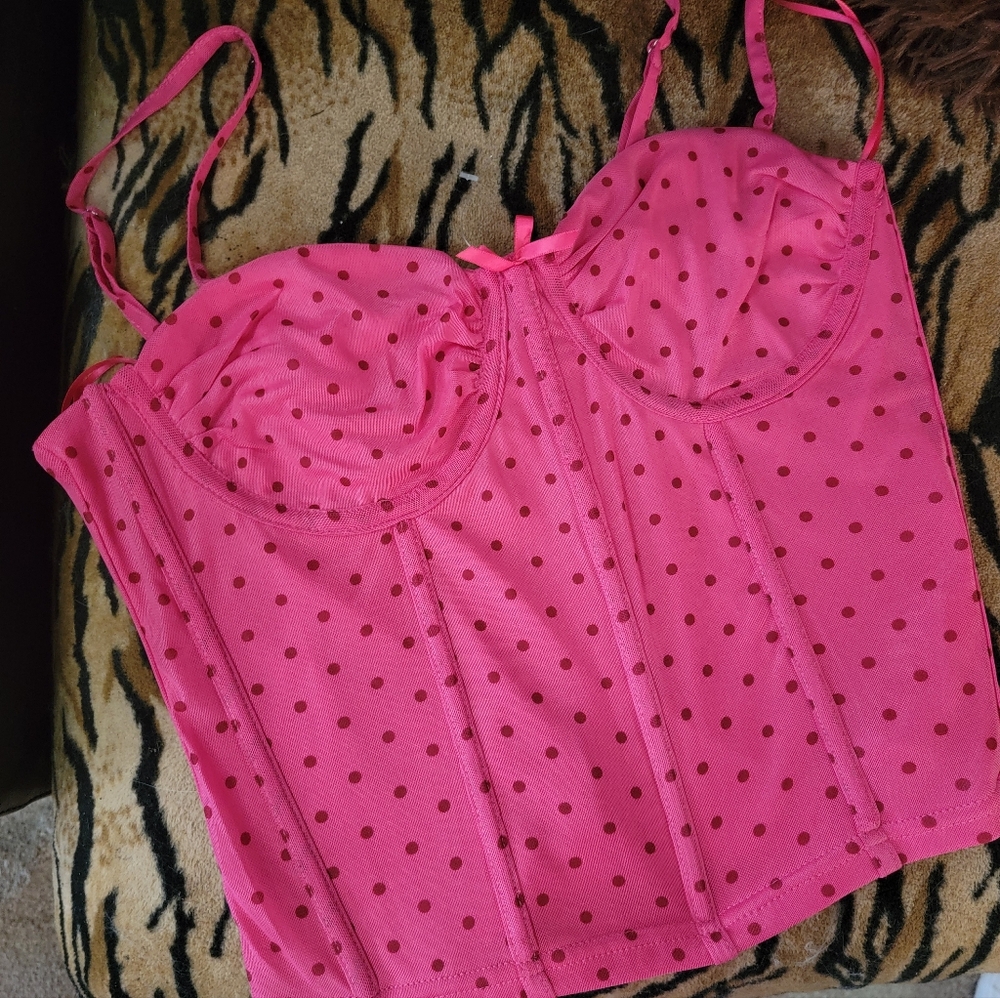 Pink Polka Dot Bustier Top Sz Large And Xlarge Bran New!